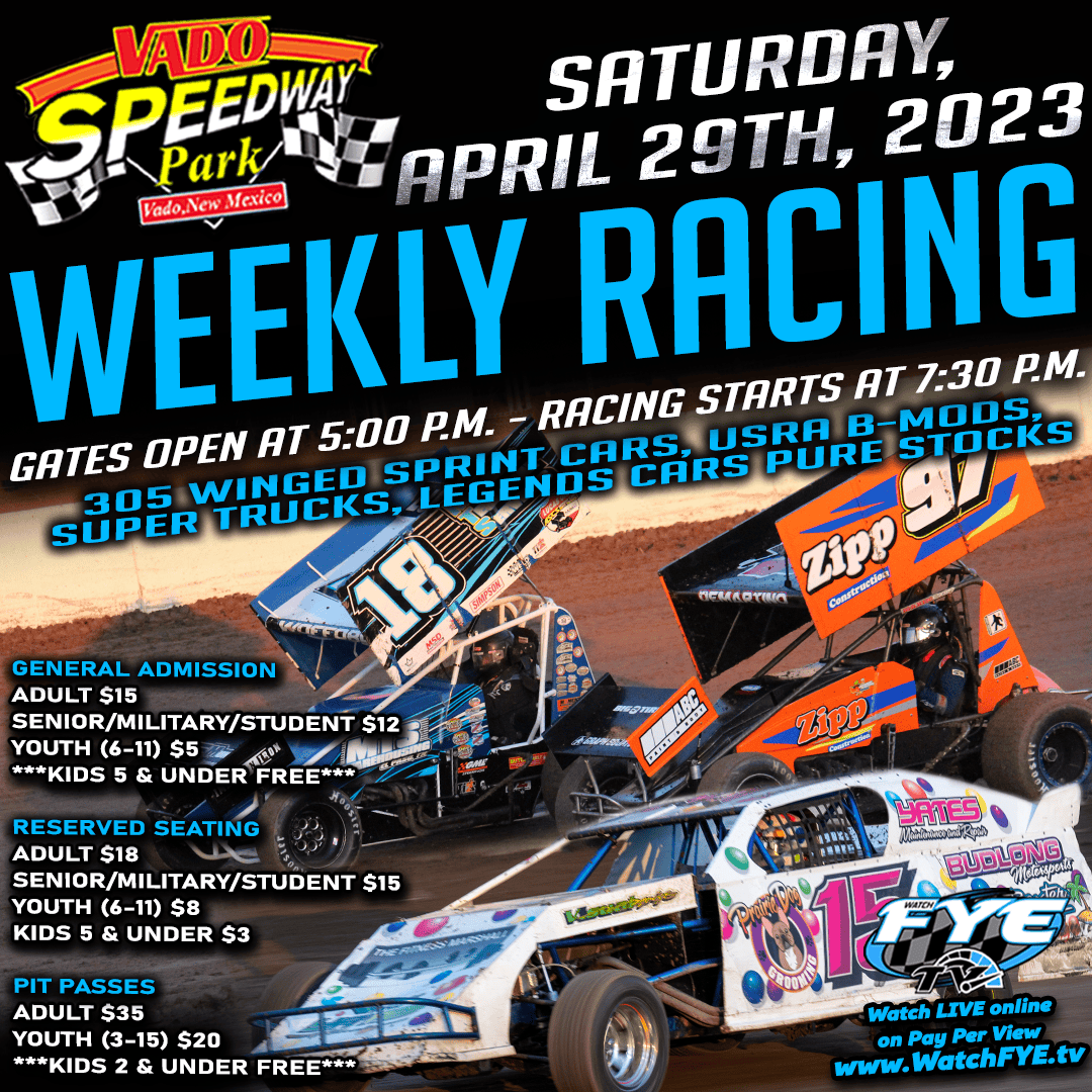 Join us April 29 for thrilling racing at Vado Speedway Park