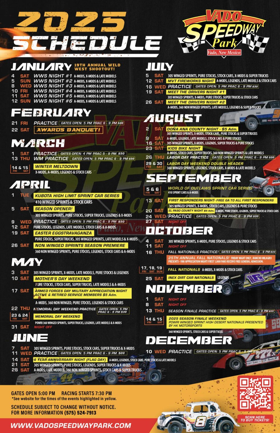 2025 Races Calendar - Vado Speedway Park