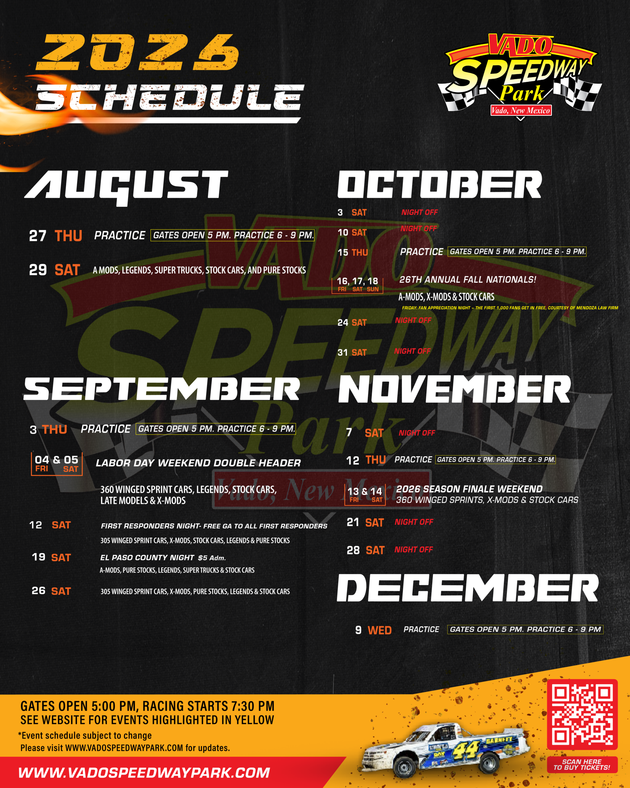vado speedway park August - December 20206 schedule